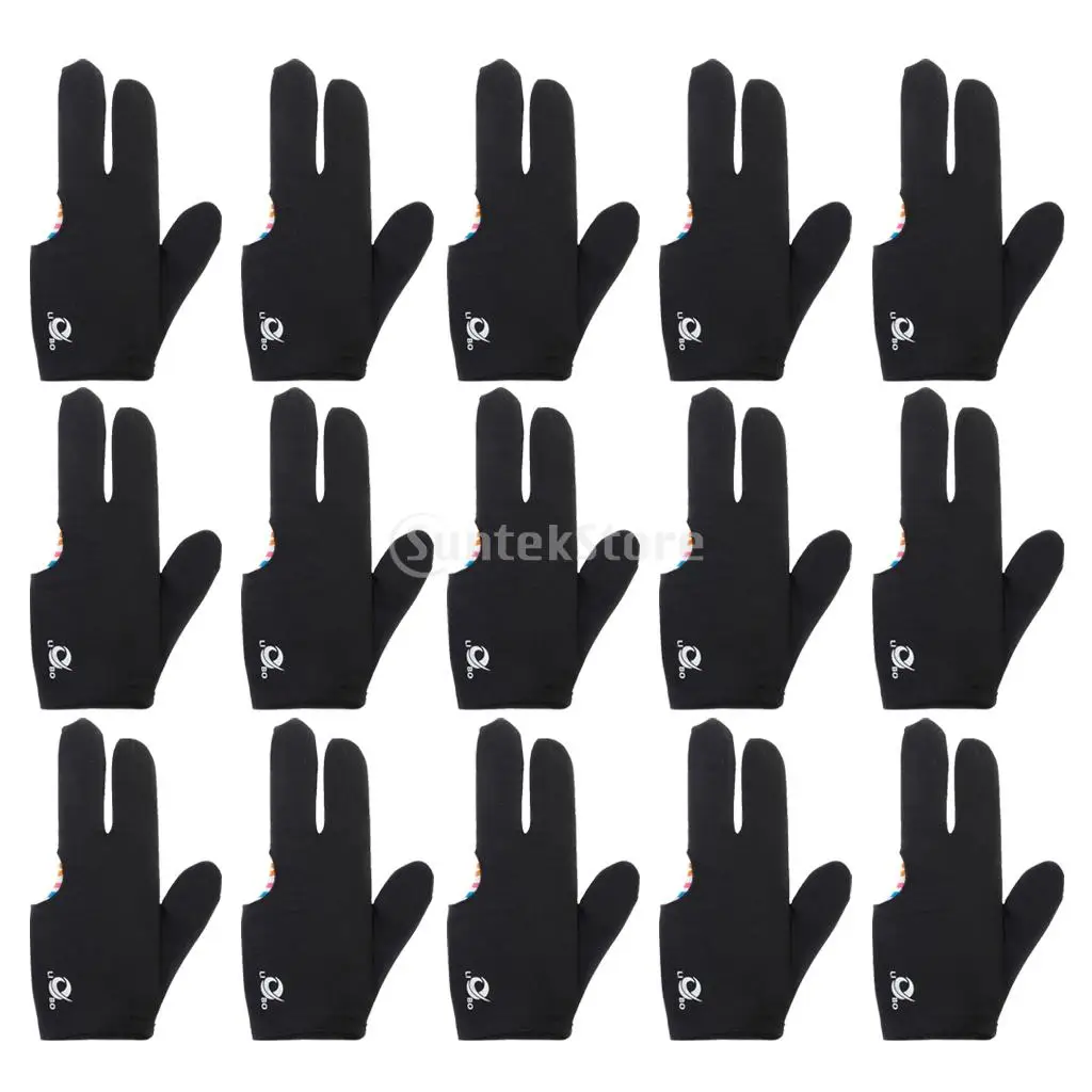 

15 Pieces 3 Finger Pool Shooters Snooker Billiard Cue Glove Black