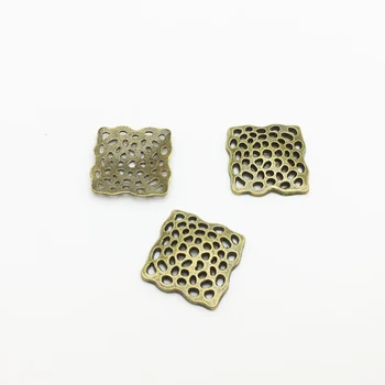 

30pcs/lot New Arrival 15mm Square Shape Bronze Charms Hollow DIY Jewelry Vintage Pendant Charms