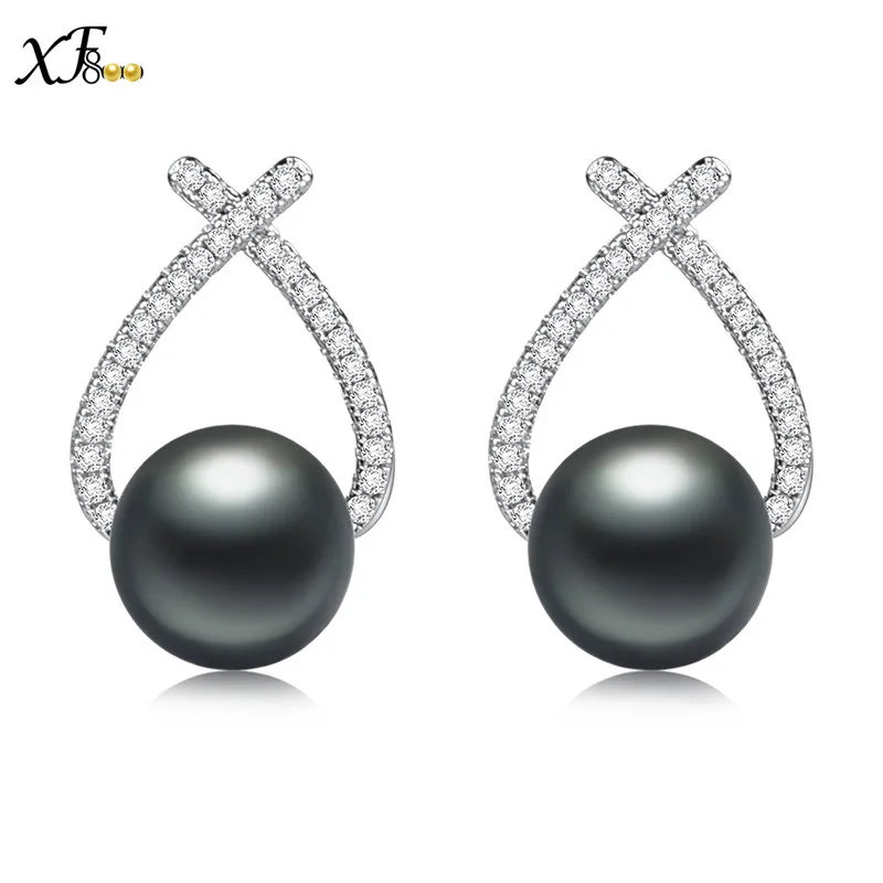 

XF800 Black Pearl Earrings Pearl Jewelry Natural Freshwater Pearl Stud Earrings Trendy Casual Style 2017 New Party [E246]