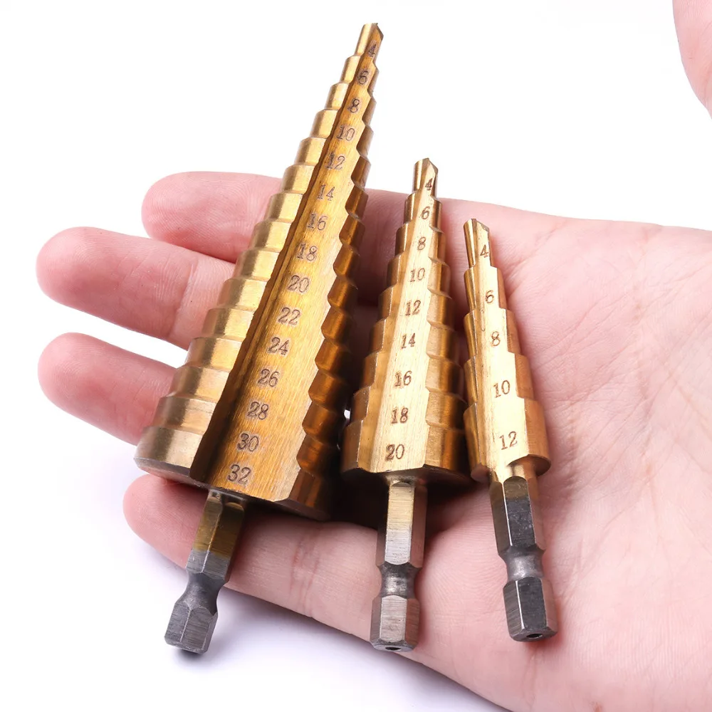 High Quality HSS Titunium Step Drill Bit 3Pcs 4 12mm/20mm/32mm High
