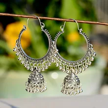 2019 Classic Women Big Round Silver Jhumka Jhumki Earrings Indian Jewelry Tribe Vintage Ethnic Bohemia Boho Bell Tassel Earrings 2018 summer new india golden jhumki earrings bohemia blue tassel earrings hippy charm fake beach travel jewelry