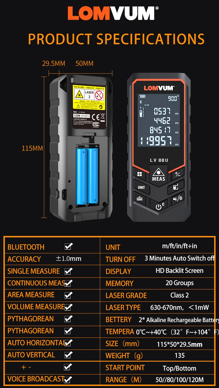 Bluetooth ручной лазерный дальномер цифровой лазерный дальномер usb-зарядка электрический уровень Лента лазерный дальномер