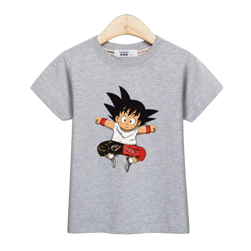 Модная футболка Goku kids Dragon Ball, одежда топы с короткими рукавами для мальчиков, футболки, летняя хлопковая одежда для малышей рубашка для маленьких мальчиков, От 3 до 14 лет - Цвет: Gray