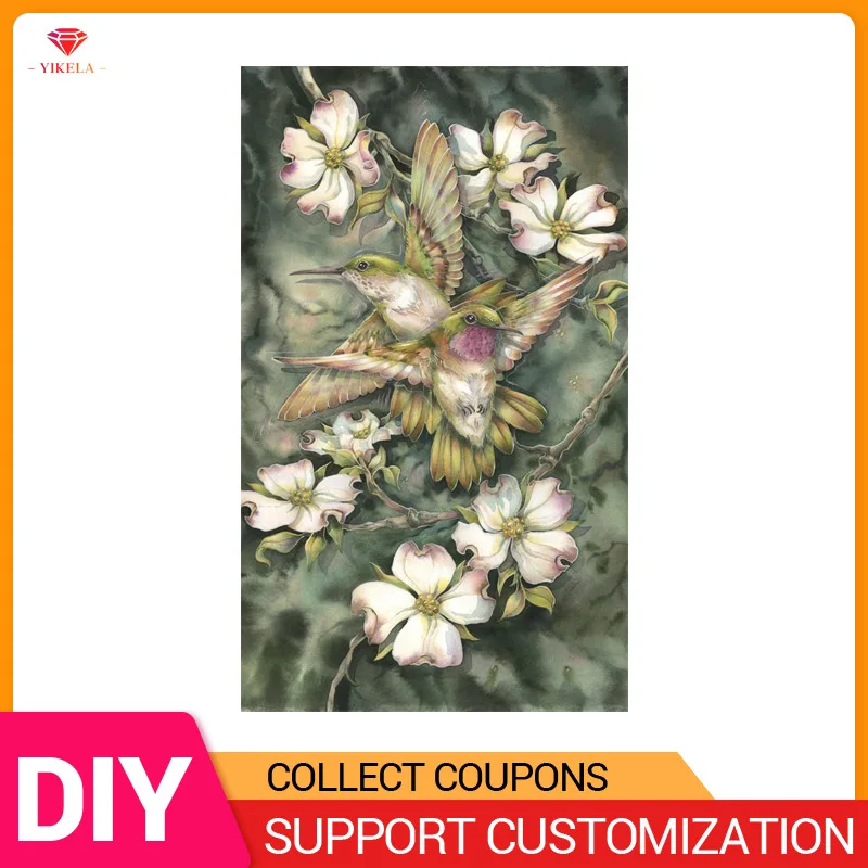 

5D DIY Crystal Diamond Mosaic Cross Stitch Embroidery Animal Birds Hummingbird and Flowers Full Round/Square Diamond Painting