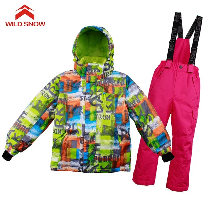 Теплый детский лыжный костюм для снежной погоды, лыжная куртка для мальчиков и девочек, брюки, непромокаемая ветрозащитная куртка для сноуборда, зимние детские лыжные костюмы - Цвет: Color 5