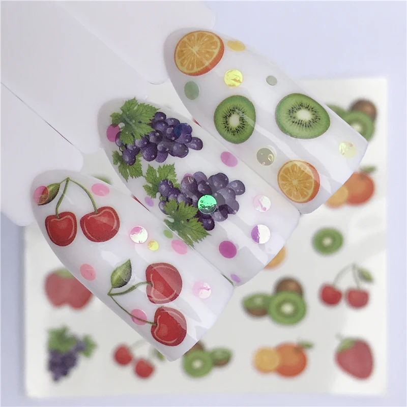 WUF 1 лист наклейки для ногтей летние переводные наклейки для воды фрукты/мороженое/мультфильм/цветочный дизайн временные татуировки слайдер советы