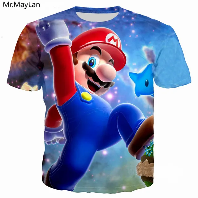 Harajuku Cartoon Game Cute Super Mario Bros 3D Print Kawaii T Shirt Men ...