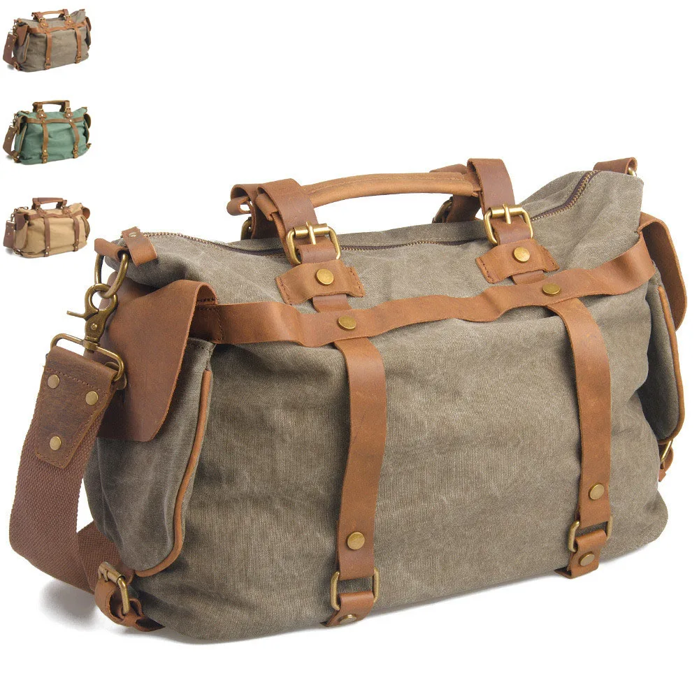 Vintage military Leather Canvas men travel bags men weekend luggage & bags sports & leisure bags ...
