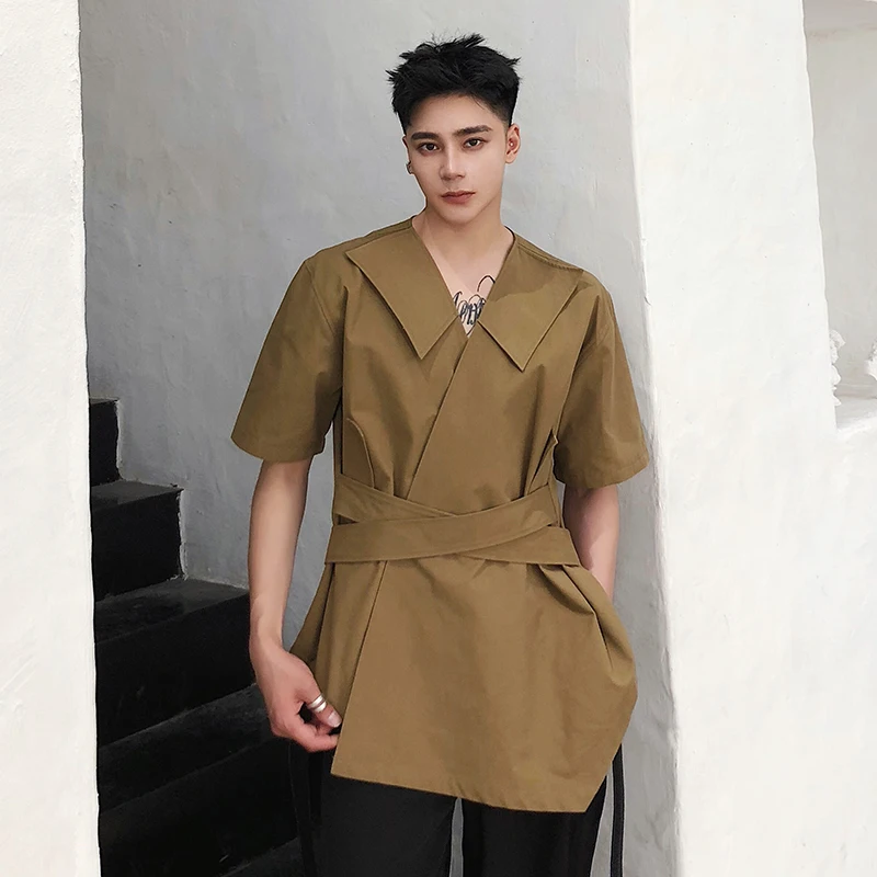 

M-XL! Original summer long style seven-point sleeve shirt Korean version of the fashion personality v-neck casual inch shirt