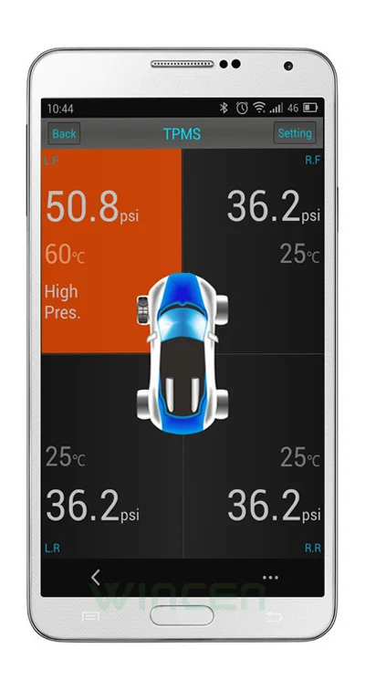 Android Bluetooth Беспроводная система контроля давления в шинах TPMS внутренние датчики Поддержка высокого низкого давления Температурная сигнализация