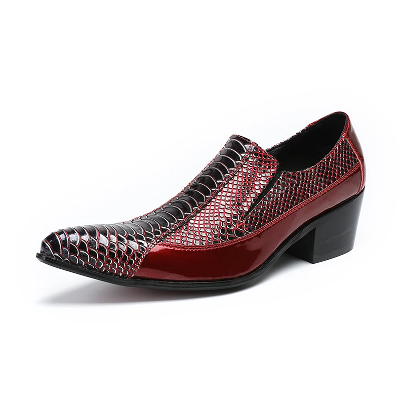 Купить Elevator personality fashion serpentine pattern leather shoes pointed toe men's tidal current embossed cowhide business  Обувь | Повседневная обувь (32906695752)