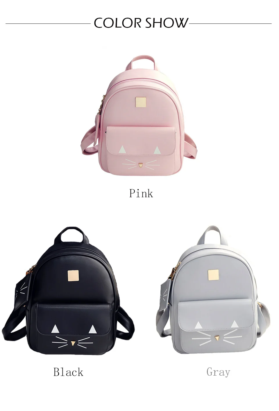 Женские Мини рюкзаки из искусственной кожи с милым принтом кота, школьные сумки для девочек-подростков, маленькие розовые рюкзаки, Mochilas Mujer