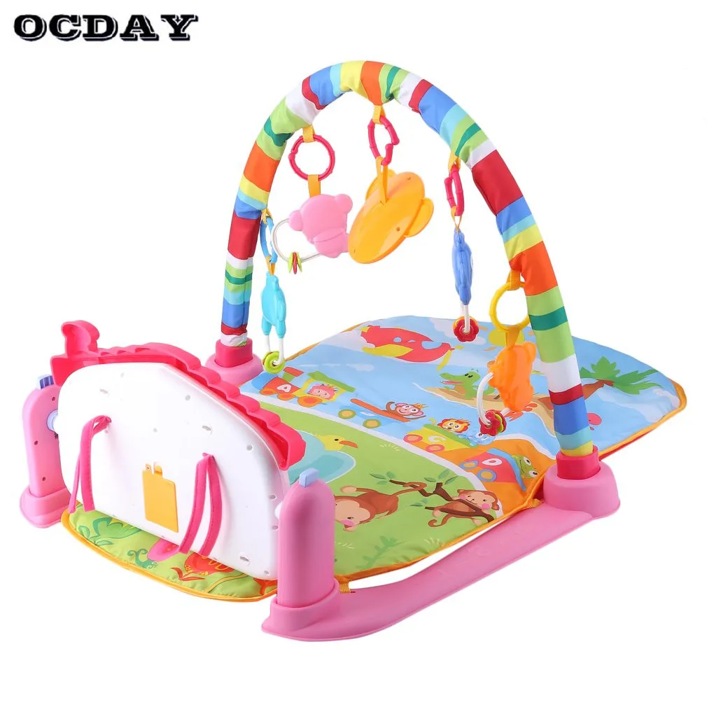 

OCDAY 3 in 1 Baby Play Mat Rug Develop Crawling Kid's Music Mat with Keyboard Infant Fitness Carpet Educational Rack Pad Toys