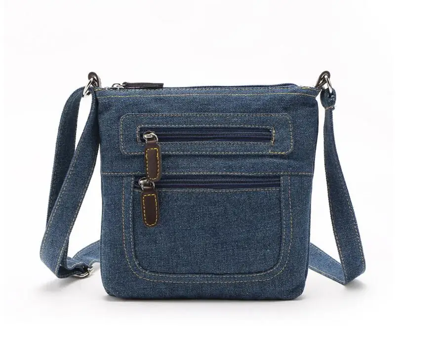 Сумка на плечо с двойной молнией спереди, хлопковая джинсовая сумка через плечо, женская джинсовая сумка-мессенджер, женская маленькая сумка - Цвет: Blue