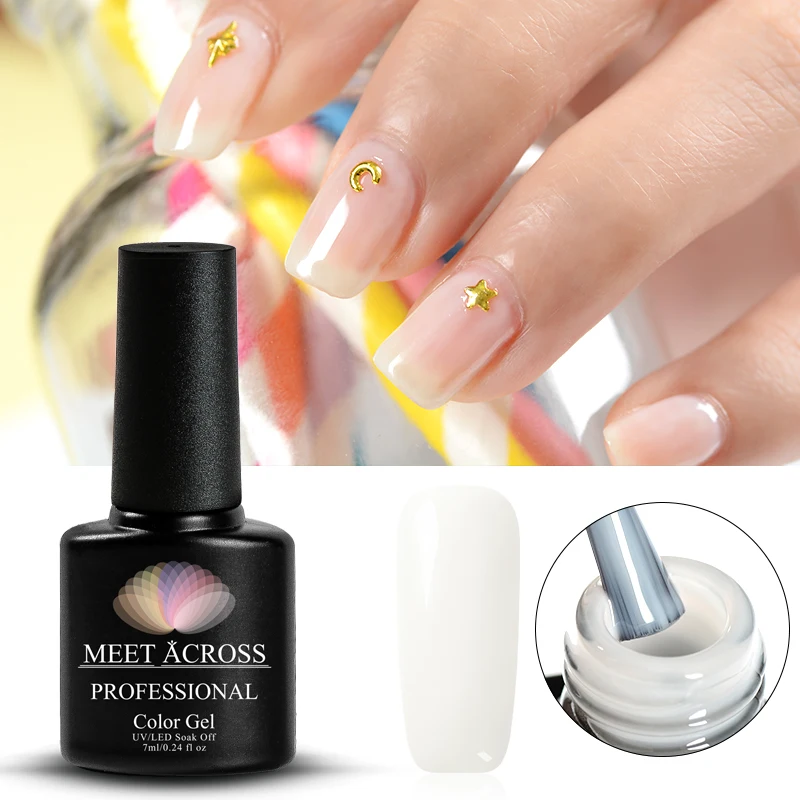 

MEET ACROSS Nail Gel Polish 7ml Semi-transparent White Varnish Soak Off Manicure Nail Art UV Gel Lacquer