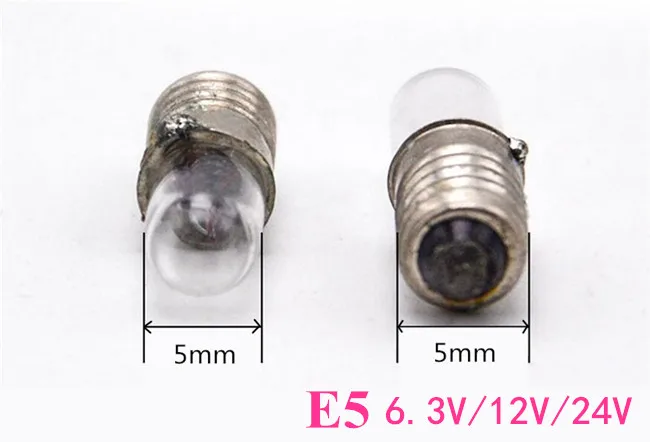 

Mini indicator light bulb E5 6.3V E5 12V E5 24V small bulb signal lamp bead E5 6V Miniature bulb10pcs /lot