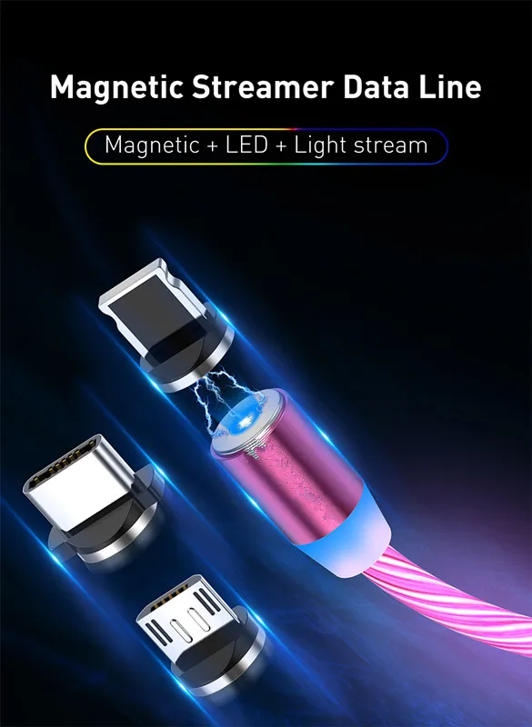 

1M LED Magnetic Rotatable Fast Charging Micro USB Type C Cable charger For Iphone 6 7 8 X XR XS For huawei xiaomi Redmi Note 7