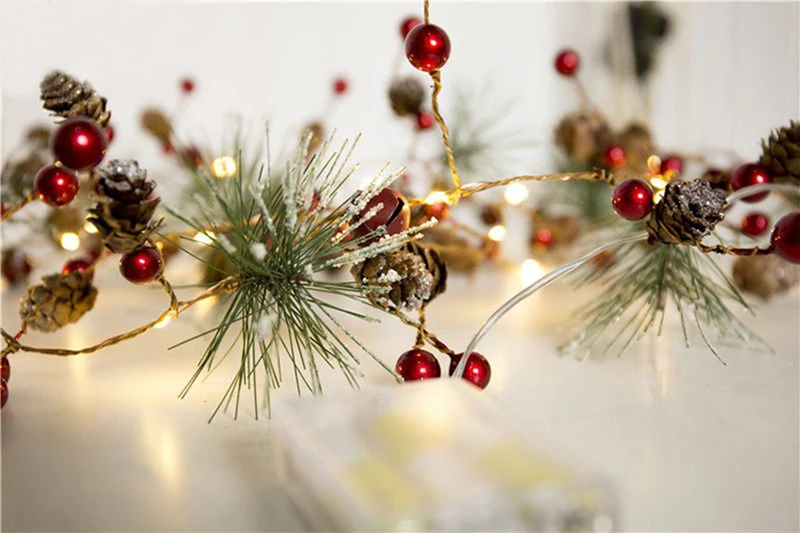 Украшения для рождественской елки, рождественские украшения, 2 м, 20 светодиодов, медная проволока, сосна, конус, звезда, гирлянды, Рождество