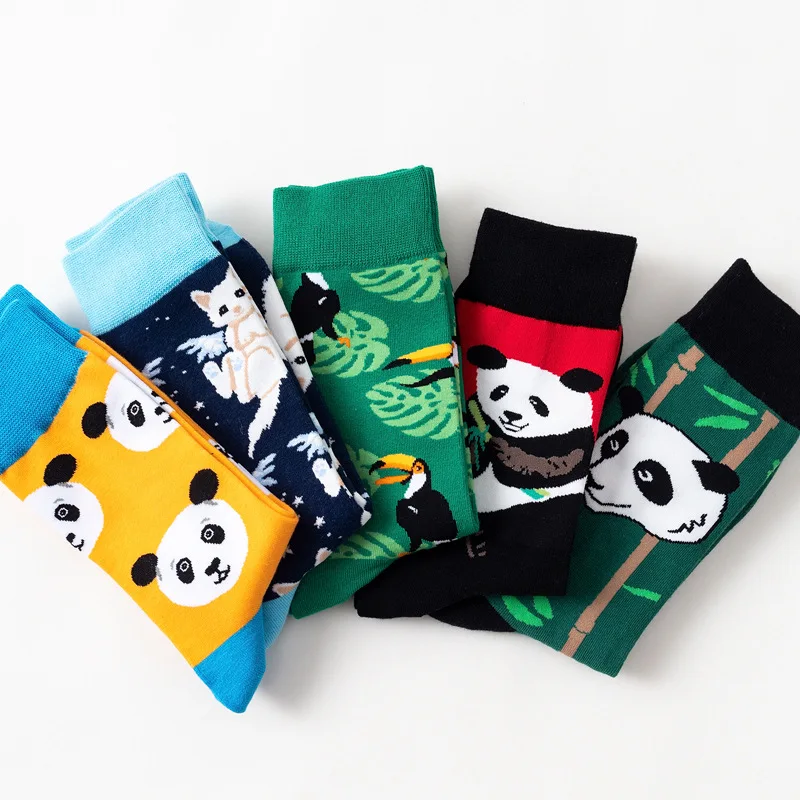 1 пара,, милые носки унисекс для мужчин и женщин, милые Носки с рисунком панды и птицы, хлопковые носки до щиколотки на весну и осень