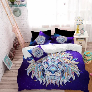 

3D Lion Bedding Set Colorful Animal Print Duvet Cover Set Purple Galaxy Bedding Cover Soft Bedclothes Pillowcase D25