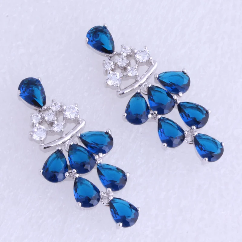 

Love Monologue Excellent Blue Crystal & Cubic Zirconia Silver Color Drop Earrings for Party Jewelry J0466 Free Fast Shipping