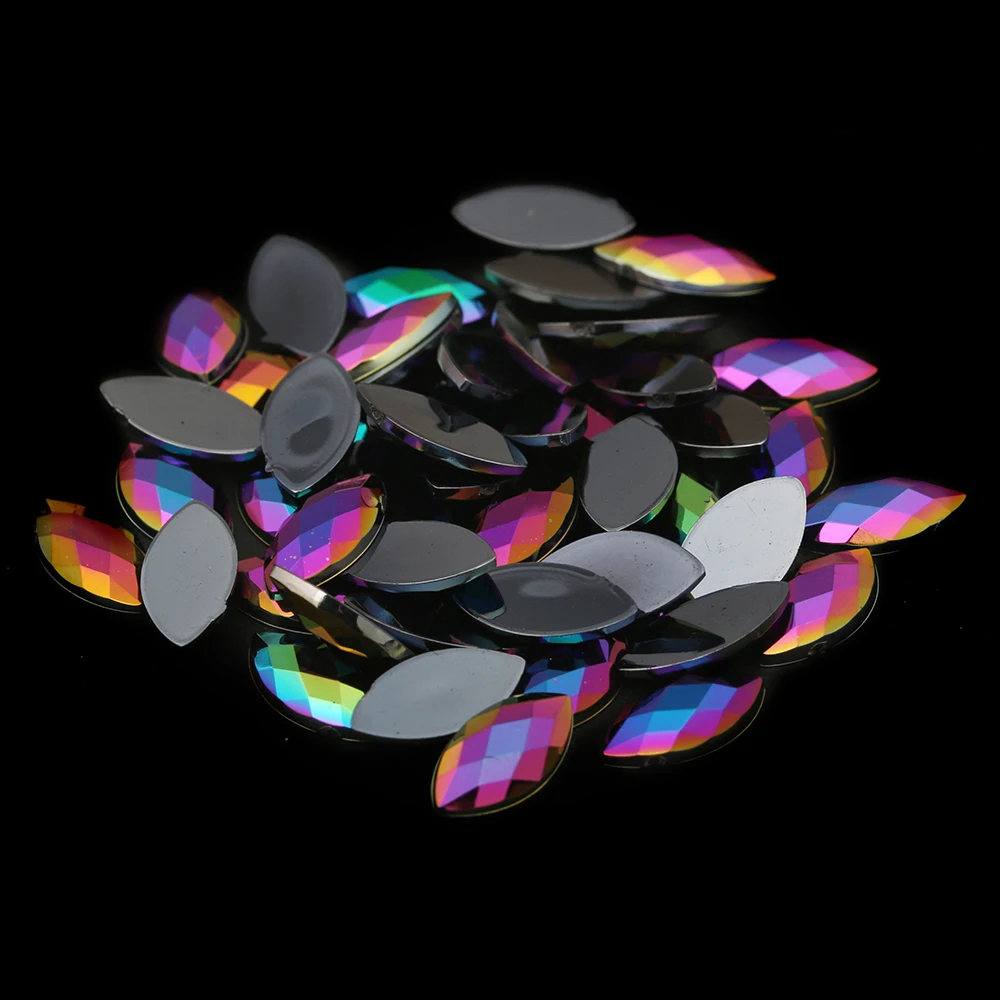 

1.5x3-4x8mm 300-100pcs AB Color Horse eye Acrylic FlatBack Rhinestones Crystal Stones Non Sewing Beads for Nail Art DIY Clothes