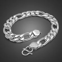 Модный мужской 925 пробы Серебряный браслет 10 мм 21 см размер Цельный Серебряный браслет мужские очаровательные ювелирные изделия Рождественский подарок бижутерия