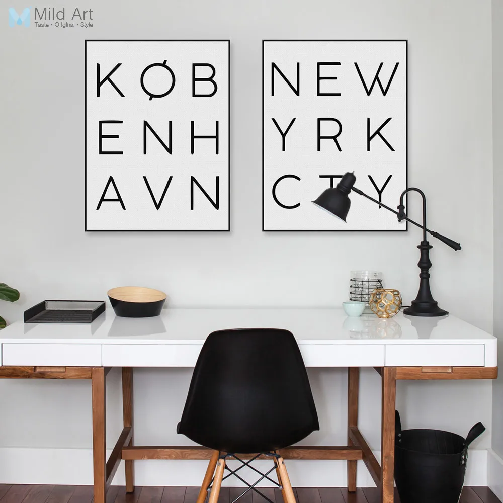 Modern Black White New York City Typography Nordic Home Decor Canvas