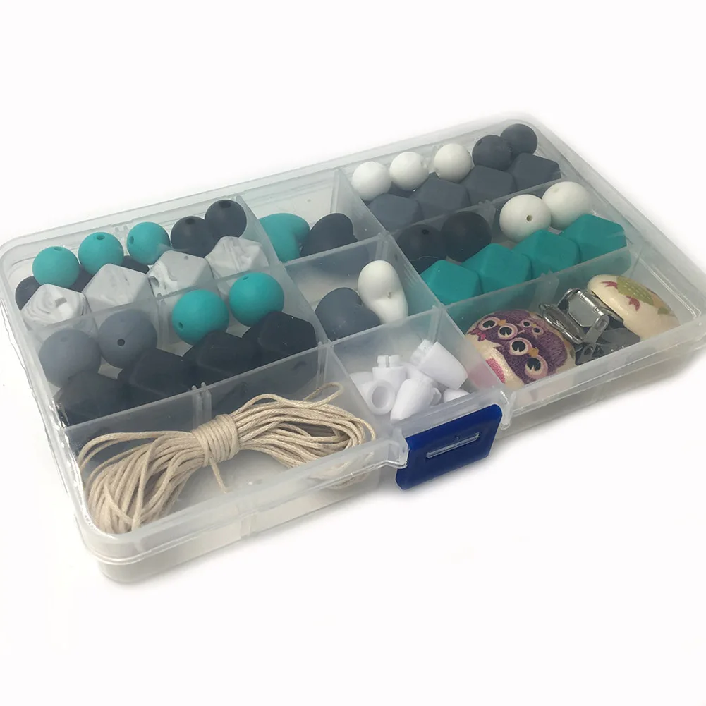 

1 Box Silicone Teether Baby DIY Crafts Set Pacifier Clips Crib Toy Safe Beads Teething Necklace Pendants Kits M09