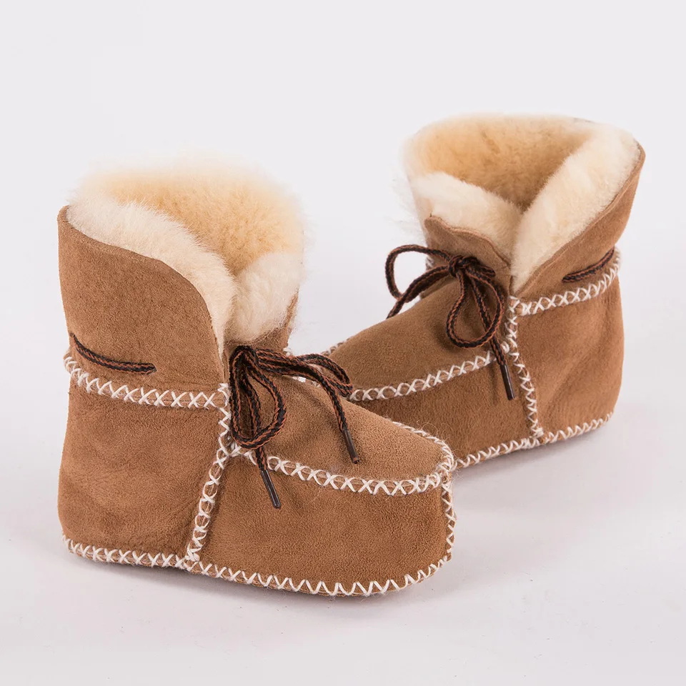 New Keep warm winter Genuine Leather Wool fur baby boy boots toddler girls soft Moccasins shoes with plush Sheepskin booties