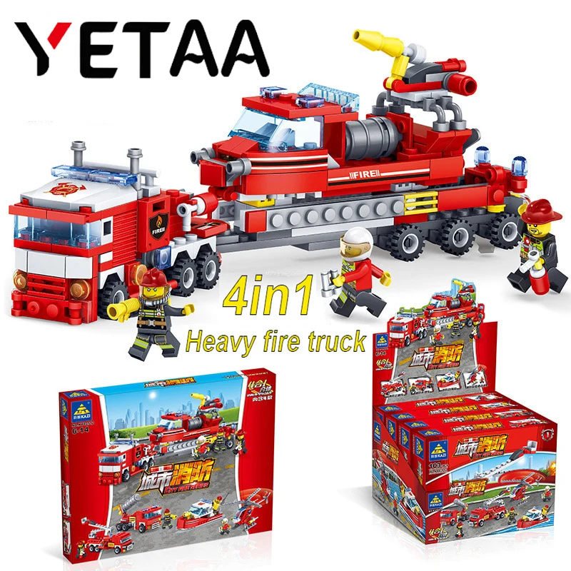 YETAA игрушки для детей Пожарные блоки legofigure Кирпичи подарки Вертолет Лодка