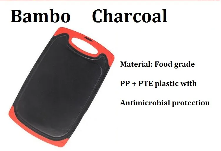 Бамбуковый древесный уголь platic разделочная доска Антимикробная защита разделочная доска Противоскользящий разделочный блок с водяным канавком