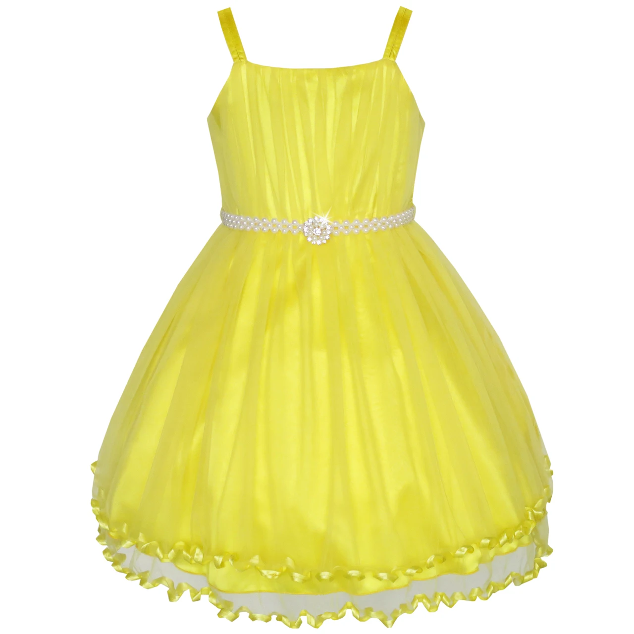Sunny Fashion платья для девочек Цветок Девушка Платье Желтый мыс Жемчуг Ремень