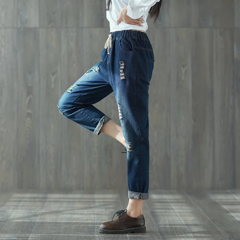 2018 Для женщин джинсы штаны-шаровары Для женщин брюки Повседневное большой Размеры свободный крой Винтаж джинсовые штаны Высокая талия