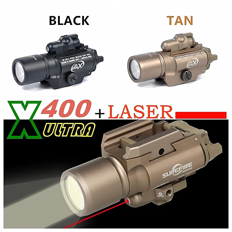 

2018 NEW High Quality tactical weapon light X400 Handgun Flashlight With Red Laser Sight 20mm Picatinny Rail Mount hunting rifle