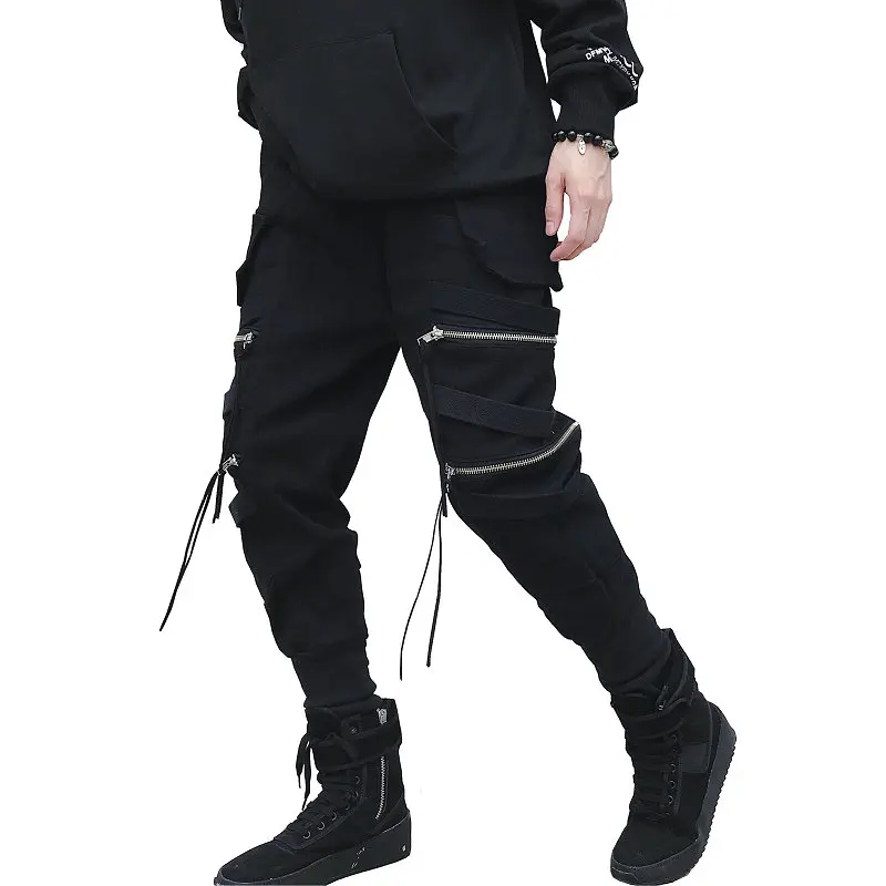 New Hip Hop Streetwear Joggers Men Black Zipper Ribbons Harem Pants Cotton Casual Slim Street Style Ankle Length Sweatpants Men|Harem Pants| - AliExpress