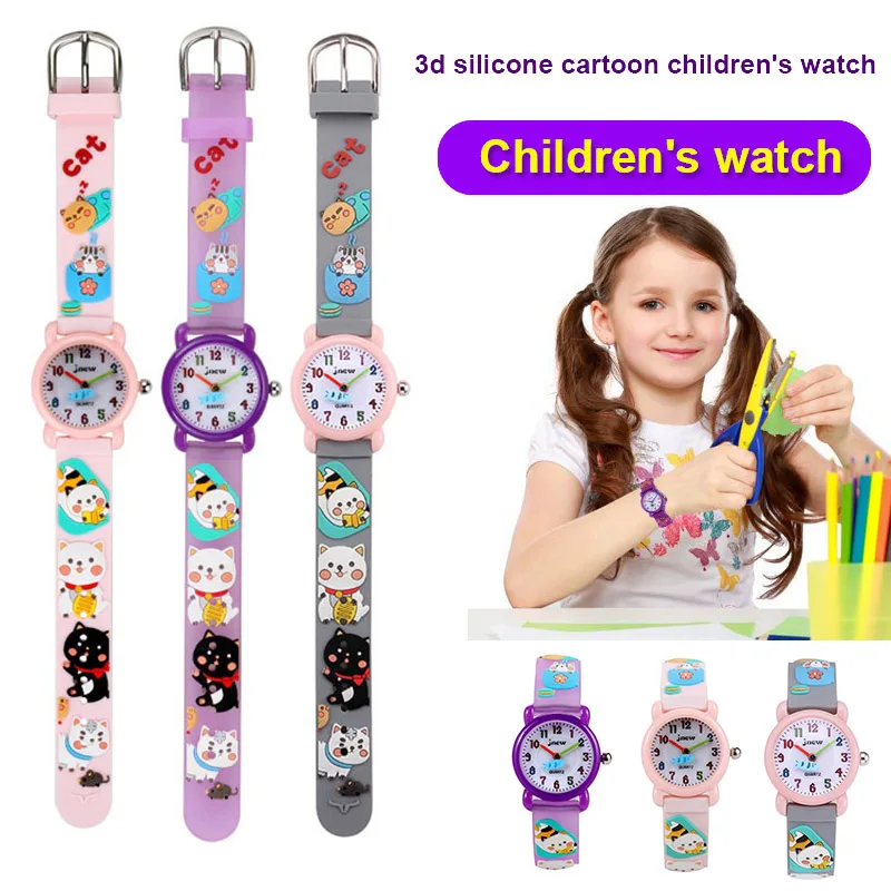 

1 Pcs Children Kids Wrist Quartz Watch Round Dial Cute Cartoon Cat for School KQS8