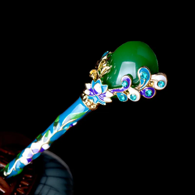 

Vintage Women Cloisonne Hairpin Wedding Hair Sticks Enamel Metal Flowers Fork Chinese Traditional Hair Jewelry Accessories