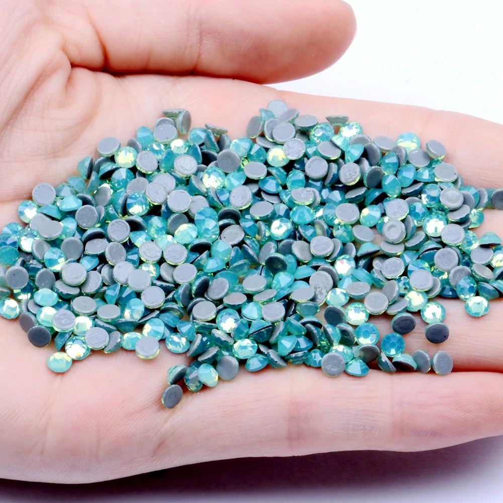 

Green OPAL Color Hotfix Strass Rhinestones Flatback Glue Backing Iron On Glass Stones Appliques For Fabric Garments Supplies