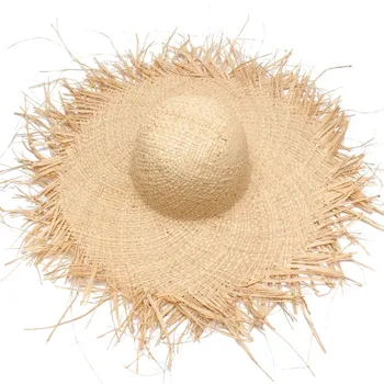 

New Handmade Women Straw Sun Hats Large Wide Brim Gilrs High Quality Natural Raffia Panama Beach Straw Sun Caps For Holiday