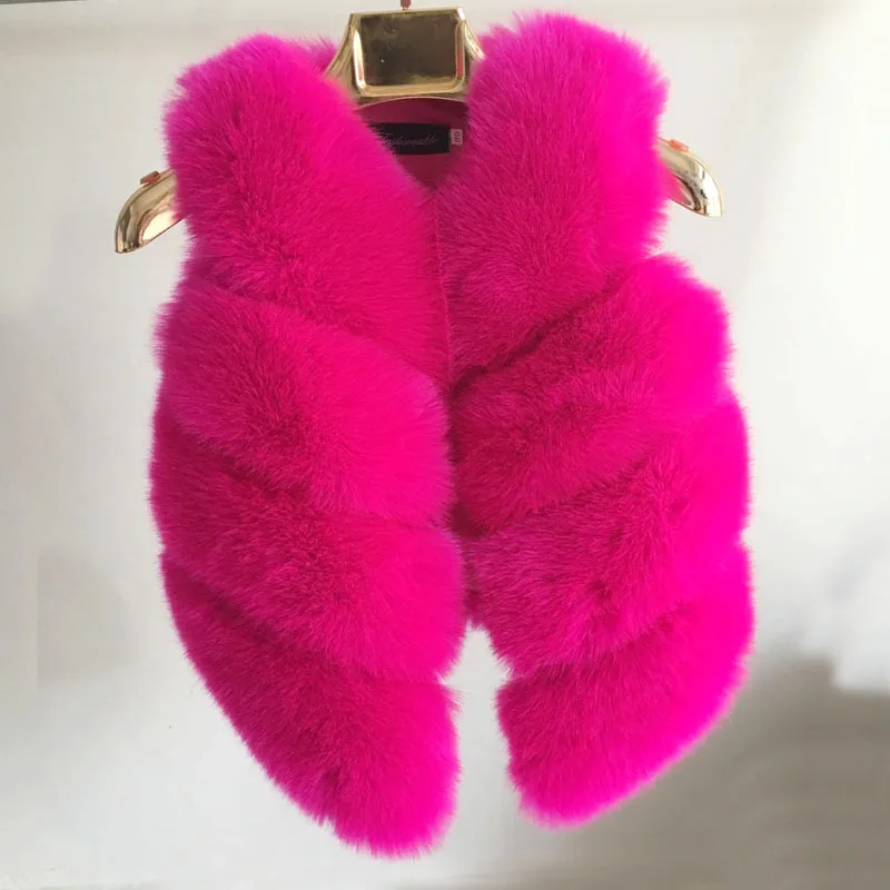  Autumn Winter 2018 New Baby Children's Leather Waistcoat Teens Girls Faux Fox Wool Cotton Vest with