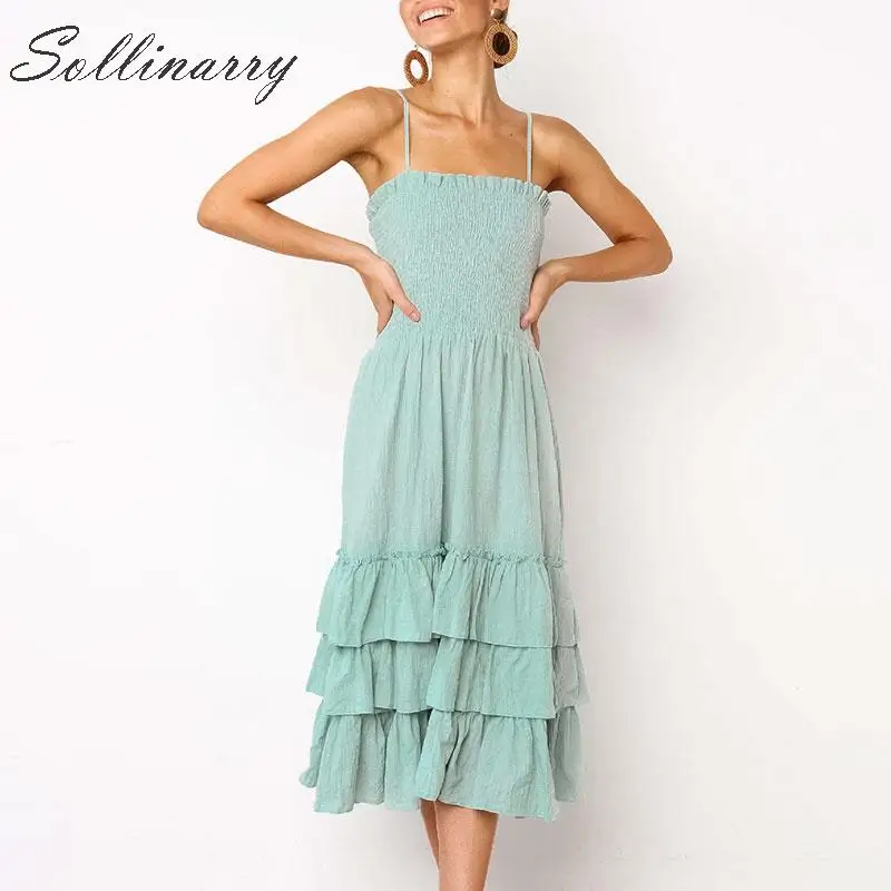 

Sollinarry Holiday Strap Twist Long Dress Women High Waist Fall Sundress Sexy Dress Female Ruffles Boho Maxi Dresses Vestidos