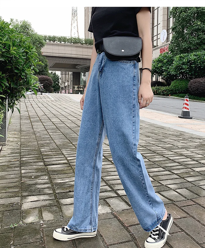 Women Denim Jeans Wide-leg Pants Straight Loose Zipper Casual High Waist Long Jeans White Blue Autumn Female Jeans S-XL