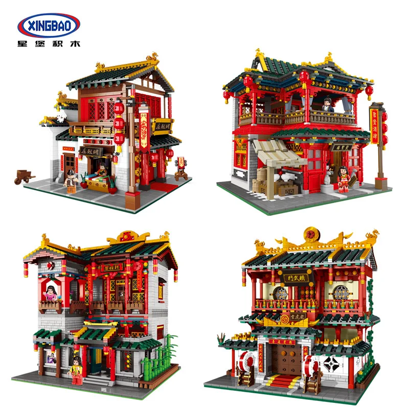 

XingBao Chinese Creative ancient style compatible legoed architecture model building kits blocks house sets Educational toys