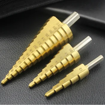 

3pcs HSS Steel Cone Drill Bit Set HSS Steel Step Sharpening 4-12mm 4-20mm 4-32mm Step Cone Hole Cutter