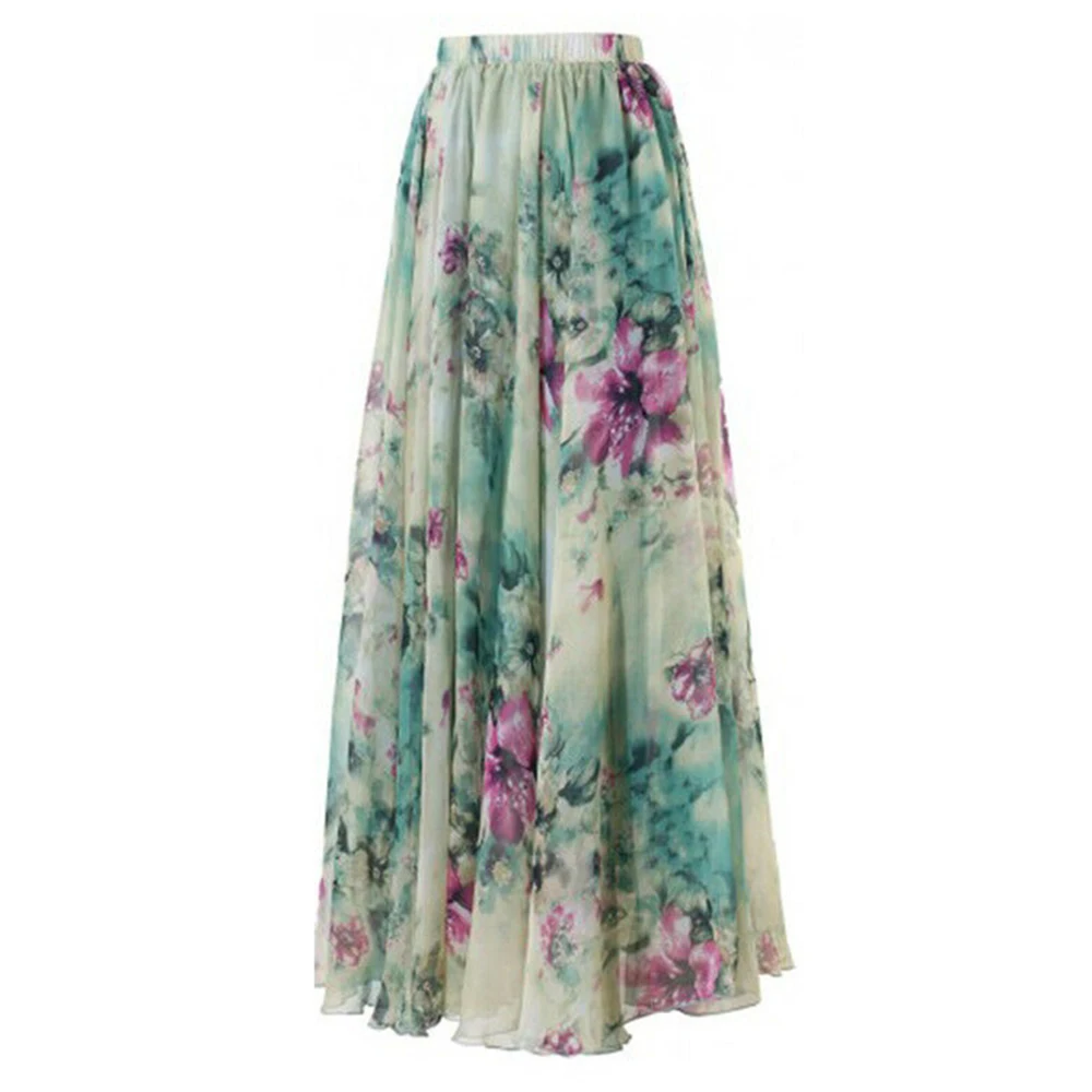 LAAMEI 2019 New Bohomian Women Flower Long Skirt Full Summer Beach Smock Skirts Floral Chiffon Ruched Tutu Skirt Summer Sundress LAAMEI 2019 New Bohomian Women Flower Long Skirt Full Summer Beach Smock Skirts Floral Chiffon Ruched Tutu Skirt Summer Sundress