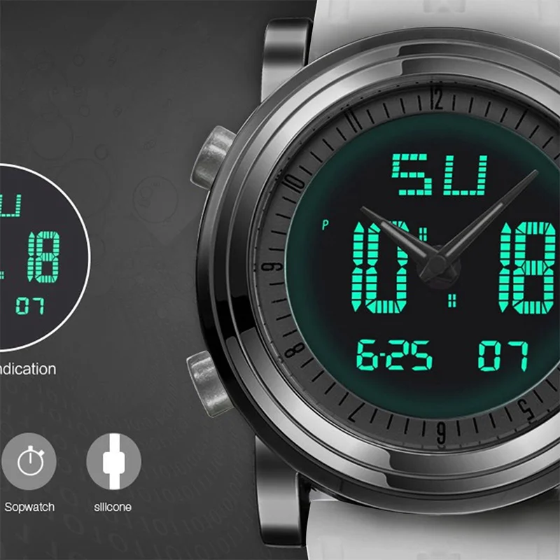 New sinobi brand sports chronograph men’s wrist watches digital quartz double movement waterproof diving watchband males clock