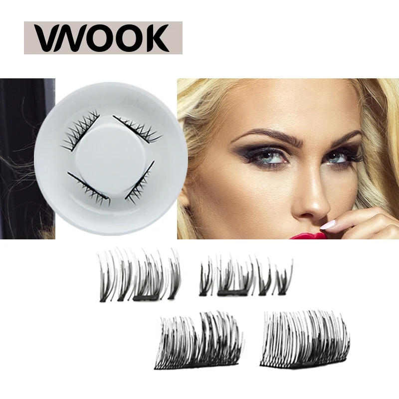 Vnook Magnetic False 3D Mink Eyelashes Soft Hair Fake Eye Lashes Extension One Magnet Full Strip Reusable Korean Cosmetics 4pcs | Красота и