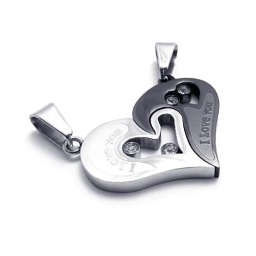 Beli Baru Kedatangan Mens Womens Stainless Steel Cinta Hati Jigsaw Pecinta Liontin Kalung untuk Hadiah 5BMN