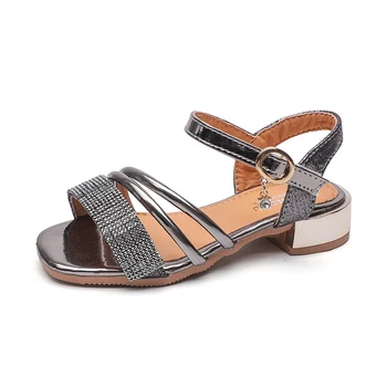 

CUZULLAA Summer New Girls Glitter Rhinestoen Beach Sandals Kids Hoook & Loop Roman Sandals Shoes Size 26-36